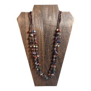 Navajo Heishi Bead Multi Gemstone Beaded Necklace Signed Triple Strand Vtg 27"